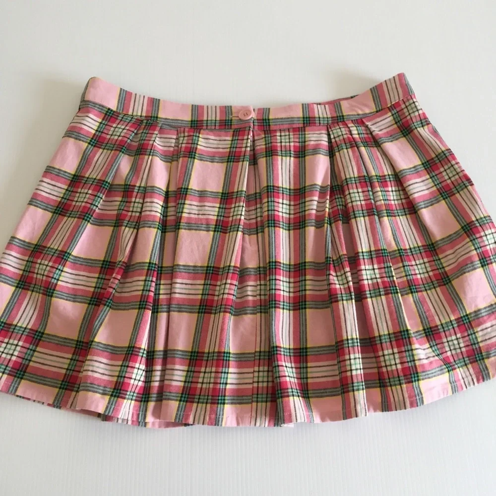 DANGERFIELD 18 plus size womens pleated plaid mini skirt pink green tartan curvy - Picture 9 of 16